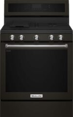 KitchenAid 5.8 Cu. Ft. Self-Cleaning Freestanding Gas True Convection Range Even-Heat Black Stainless Steel from Kings Outlet