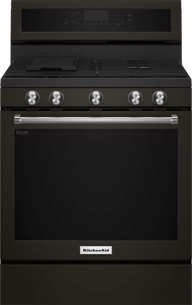KitchenAid 5.8 Cu. Ft. Self-Cleaning Freestanding Gas True Convection Range Even-Heat Black Stainless Steel from Kings Outlet