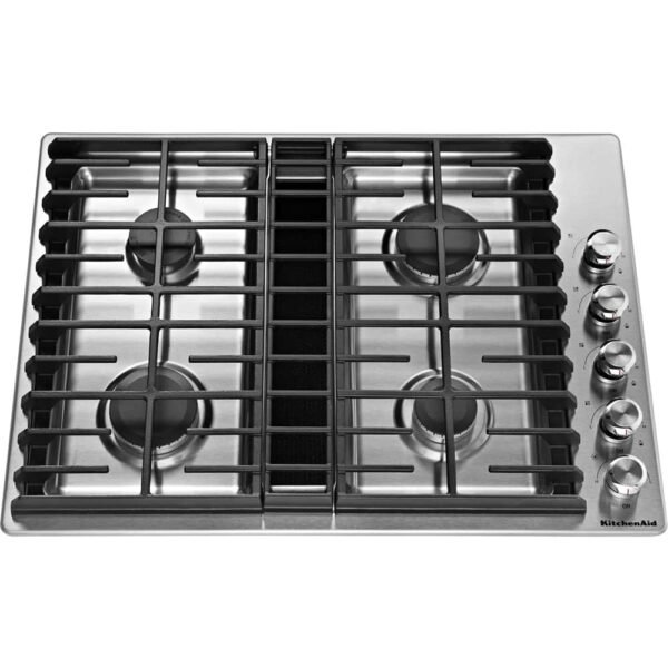 KitchenAid 30" Built-In Downdraft Gas Cooktop 4 Burners Automatic electronic re-ignition Stainless Steel from Kings Outlet