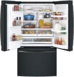GE - 27.7 Cu. Ft. French Door Refrigerator with External Ice & Water Dispenser - Black Slate - Image 4