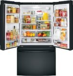 GE - 27.0 Cu. Ft. French Door Refrigerator with Internal Water Dispenser - High Gloss Black - Image 3