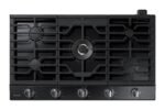 Samsung - 36" Built-In Gas Cooktop with WiFi and Dual Power Brass Burner - Black Stainless Steel