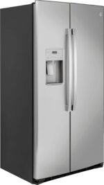 GE - 21.8 Cu. Ft. Side-by-Side Counter-Depth Refrigerator with Edge-to-Edge Glass Shelves - Stainless Steel - Image 3