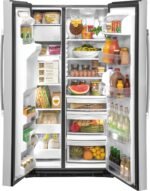 GE - 21.8 Cu. Ft. Side-by-Side Counter-Depth Refrigerator with Edge-to-Edge Glass Shelves - Stainless Steel - Image 5
