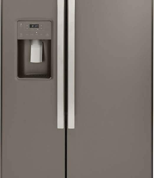 GE 21.8 Cu. Ft. Side-by-Side Counter-Depth Refrigerator Fresh-Food Multilevel Drawers Slate from Kings Outlet