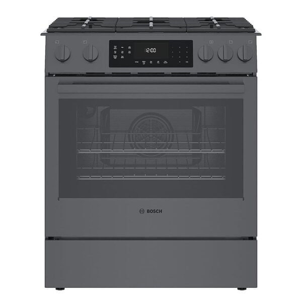 Bosch 800 Series 4.8 Cu. Ft. Slide-In Gas Convection Range Self-Cleaning Black Stainless Steel from Kings Outlet