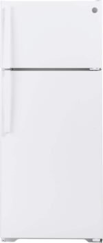 GE 17.5 Cu. Ft. Top-Freezer Refrigerator Edge-to-Edge Glass Shelves White from Kings Outlet
