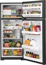 GE 17.5 Cu. Ft. Top-Freezer Refrigerator Edge-to-Edge Glass Shelves Black from Kings Outlet