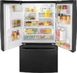GE - 25.6 Cu. Ft. French Door Smart Refrigerator with Space Saving Ice Maker - High Gloss Black - Image 4