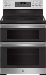 GE - 6.6 Cu. Ft. Freestanding Double Oven Electric Convection Range with Self-Steam Cleaning and No-Preheat Air Fry - Stainless Steel