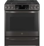 GE Profile - 5.6 Cu. Ft. Slide-In Gas True Convection Range with Built-In Wi-Fi and Hot Air Frying - Black Stainless Steel