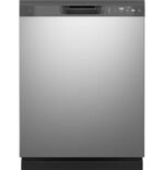 GE - 24" Front Control Built-In Plastic Tub Dishwasher with Steam + Sanitization and 55 dBA - Stainless Steel
