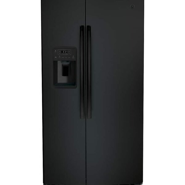 GE 25.3 Cu. Ft. Side-by-Side Refrigerator External Ice Water Dispenser High Gloss Black from Kings Outlet