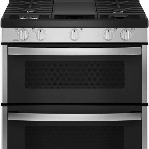 GE 6.8 Cu. Ft. Freestanding Double-Oven Gas Convection Range Self-Steam Cleaning No-Preheat Air Fry from Kings Outlet