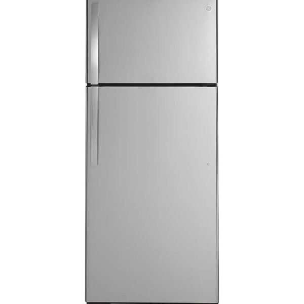 GE 17.5 Cu. Ft. Top-Freezer Refrigerator Edge-to-Edge Glass Shelves Stainless Steel from Kings Outlet