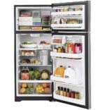 GE - 17.5 Cu. Ft. Top-Freezer Refrigerator with Edge-to-Edge Glass Shelves - Stainless Steel - Image 4