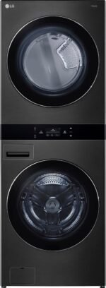 LG - 5.0 Cu. Ft. HE Smart Front Load Washer and 7.4 Cu. Ft. Electric Dryer WashTower with Steam and Center Control - Black Steel