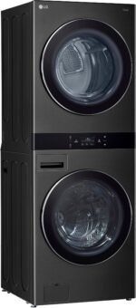LG - 5.0 Cu. Ft. HE Smart Front Load Washer and 7.4 Cu. Ft. Electric Dryer WashTower with Steam and Center Control - Black Steel - Image 2