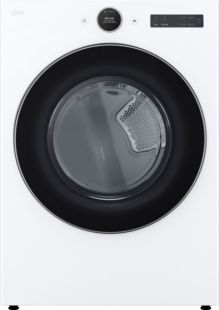 LG 7.4 Cu. Ft. Stackable Smart Gas Dryer Steam Sensor Dry White from Kings Outlet