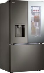 LG Counter-Depth MAX 25.5 Cu. Ft. French Door-in-Door Smart Refrigerator Mirror InstaView Black Stainless from Kings Outlet