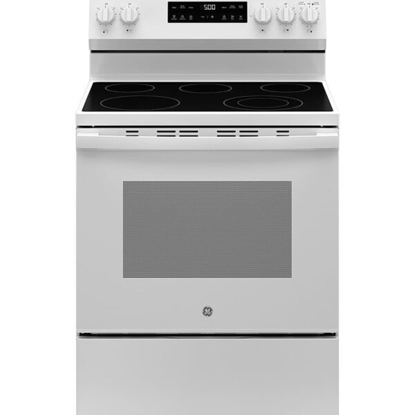 GE 5.3 Cu. Ft. Freestanding Electric Range Self-Clean Steam Cleaning Option Crisp Mode White from Kings Outlet