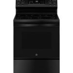 GE - 5.3 Cu. Ft. Freestanding Electric Convection Range with Steam Cleaning and EasyWash Tray - Black