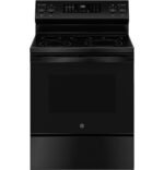 GE - 5.3 Cu. Ft. Freestanding Electric Convection Range with Steam Cleaning and EasyWash Tray - Black
