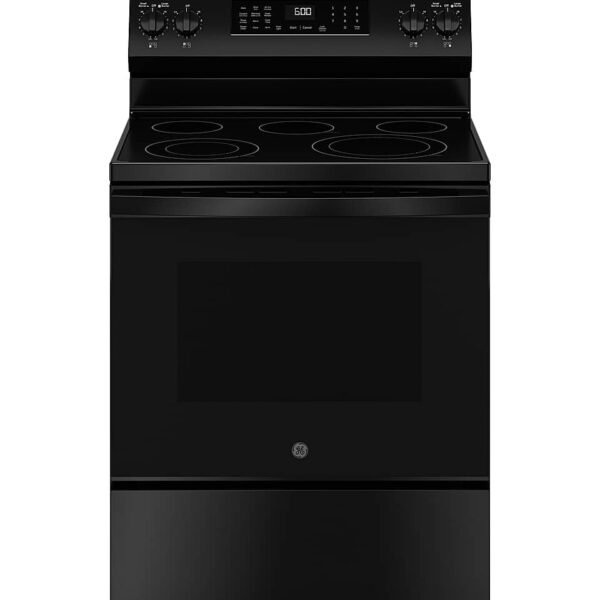 GE 5.3 Cu. Ft. Freestanding Electric Convection Range Steam Cleaning EasyWash Tray Black from Kings Outlet