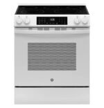 GE - 5.3 Cu. Ft. Slide-In Electric Convection Range with Steam Cleaning and EasyWash Oven Tray - White