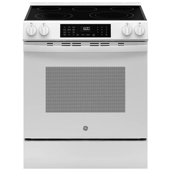 GE 5.3 Cu. Ft. Slide-In Electric Convection Range Steam Cleaning EasyWash Oven Tray White from Kings Outlet