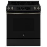 GE - 5.3 Cu. Ft. Slide-In Electric Convection Range with Steam Cleaning and EasyWash Oven Tray - Black Slate