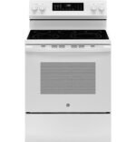 GE - 5.3 Cu. Ft. Freestanding Electric Convection Range with Steam Cleaning and EasyWash Tray - White