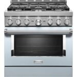 KitchenAid - Commercial-Style 5.1 Cu. Ft. Slide-In Gas True Convection Range with Self-Cleaning - Misty Blue