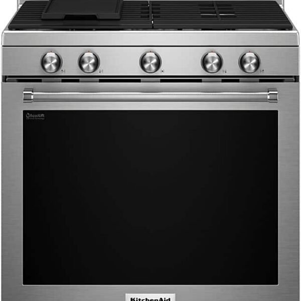 KitchenAid 5.8 Cu. Ft. Self-Cleaning Freestanding Gas True Convection Range Even-Heat Stainless Steel from Kings Outlet