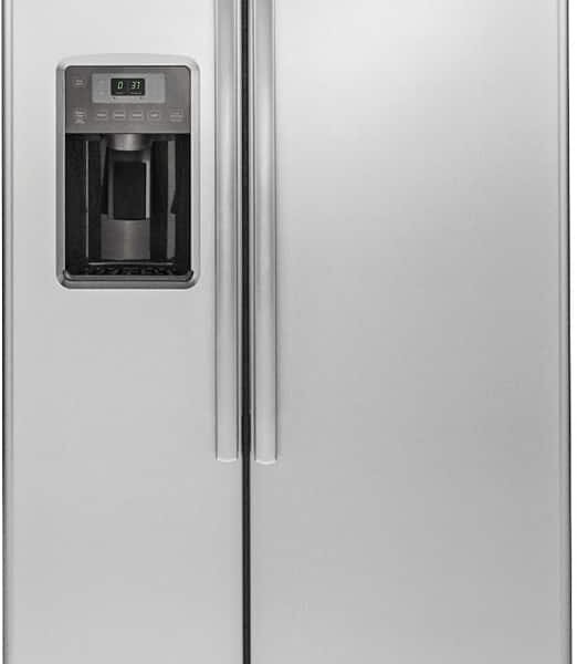 GE 21.9 Cu. Ft. Side-by-Side Counter-Depth Refrigerator Integrated Shelf Support System Stainless Steel from Kings Outlet