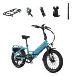 Lectric eBikes - XP4 750 Step-Thru Foldable Long-Range eBike (Max 85mi/28mph) + LevelUp Rack/Seat Post/Elite Headlight/Lock/Phone Mount - Raindrop Blue