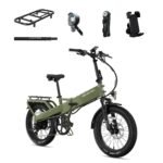 Lectric eBikes - XP4 750 Step-Over Foldable Long-Range eBike (Max 85mi/28mph) + LevelUp Rack/Seat Post/Elite Headlight/Lock/Phone Mount - Pine Green