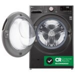 LG - 4.5 Cu. Ft. High-Efficiency Stackable Smart Front Load Washer with Steam and Built-In Intelligence - Black Steel - Image 3