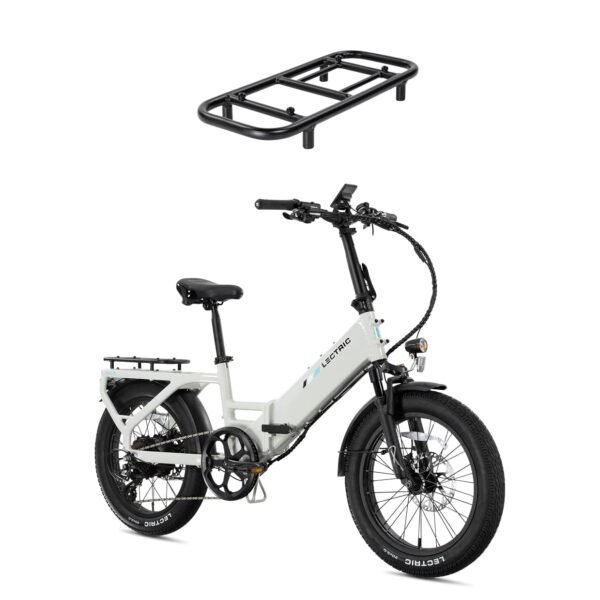 Lectric eBikes XP4 Step-Thru Foldable eBike Max 50mi/28mph + LevelUp Rack Stratus White from Kings Outlet